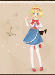  absurdres alice_margatroid bad_id blonde_hair blue_eyes blush bow capelet hairband highres mary_janes mxnxm open_mouth shanghai_doll shoes short_hair simple_background solo standing thigh-highs thighhighs touhou white_legwear 