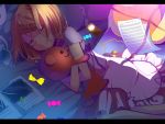  candy closed_eyes digital_media_player earphones eyes_closed kagamine_rin letterboxed lying on_side pillow sheet_music smile solo stuffed_animal stuffed_toy temari_(artist) temari_(deae) vocaloid 