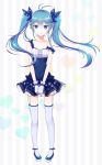  :&lt; ahoge aqua_eyes aqua_hair bad_id co_jet cute dress garter_straps gloves hatsune_miku highres legs long_hair pigeon-toed pigeon_toed simple_background skirt solo strap_slip thigh-highs thighhighs twintails vocaloid white_legwear 