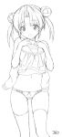  bow_panties covering double_bun hide_yoshino kinohara_hikaru lineart monochrome navel open_mouth panties sengoku_otome simple_background solo thigh-highs thighhighs twintails underwear undressing 