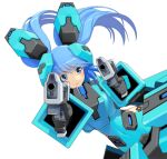  blue_eyes blue_hair cosmic_break dual_wielding gun highres lily_rain mecha_musume official_art pistol solo transparent_background twintails wakaba weapon 
