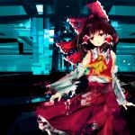  bad_id blood brown_eyes brown_hair detached_sleeves dress hair_tubes hakurei_reimu meola miko red_dress ribbon solo touhou 