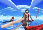  barefoot black_hair boots darkmuleth gloves long_hair original red_eyes reflection skirt sky sword thigh-highs thighhighs weapon 