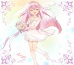  1girl bouquet bridal_veil bride dress flower gloves inazuma_eleven_(series) inazuma_eleven_go inazuma_eleven_go_chrono_stone long_hair meia mizuhara_aki purple_hair smile tagme veil very_long_hair wedding_dress 