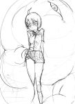  black_hair bob_cut cenco cencoroll frown jumu monster school_uniform short_hair sketch skirt skirt_lift traditional_media yuki_(cencoroll) 