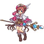  atelier atelier_(series) atelier_rorona boots brown_dress capelet dress hat lowres pixel_art red_hair redhead rororina_fryxell short_hair skirt solo staff 