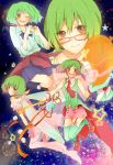  ami7 bespectacled blush bow fairy_wings glasses green_hair hairband heart heart_hands key macross macross_frontier montage necktie open_mouth ranka_lee red_eyes school_uniform short_hair skirt smile solo thigh-highs thighhighs wings wink 