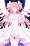  choker closed_eyes eyes_closed gloves goddess_madoka hitsukuya kaname_madoka long_hair mahou_shoujo_madoka_magica pink_hair solo spoilers thigh-highs thighhighs ultimate_madoka wings 