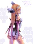  ar_tonelico ar_tonelico_i aurica_nestmile blonde_hair breasts closed_eyes detached_sleeves eyes_closed gust hair_ornament honeycomb_background long_hair side_slit solo thighs tsukikanade 