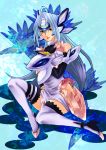  android bad_id bare_shoulders blue_hair boots elbow_gloves gloves highres kos-mos legs lips long_hair matano_maya red_eyes sitting solo thigh-highs thigh_boots thighhighs thighs xenosaga xenosaga_episode_iii 
