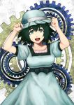  black_hair dress gears green_eyes happy hat shiina_mayuri short_hair solo steins;gate suzuki_(pixiv1277943) 