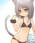  animal_ears bikini cat_ears flat_chest grey_eyes grey_hair miyamae_porin navel original side-tie_bikini side_tie-bikini solo swimsuit tail 