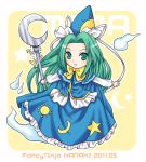  chibi crescent crescent_moon ghost_tail green_eyes green_hair hanaki_misa hat long_hair mima moon solo staff star touhou touhou_(pc-98) wizard_hat 
