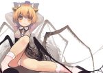  alternate_costume arms_behind_head blonde_hair bobby_socks goose_h horns kurodani_yamame panties pantyshot socks solo spider_girl touhou underwear yellow_eyes 