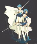  blue_hair boots cape dual_persona genderswap gloves height_difference las_z mahou_shoujo_madoka_magica miki_sayaka short_hair size_difference sword thighhighs weapon 