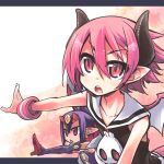  desco disgaea disgaea_3 disgaea_4 elbow_gloves gloves hikawa_shou horns makai_senki_disgaea_3 makai_senki_disgaea_4 multiple_girls nippon_ichi open_mouth pink_hair pointy_ears purple_hair raspberyl red_eyes 