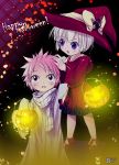  blue_eyes child fairy_tail halloween happy_halloween hat highres lisanna natsu_dragneel pink_hair scarf silver_hair witch_hat young 