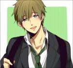  1boy brown_hair free! green_eyes mokuzu necktie school_uniform solo tachibana_makoto 