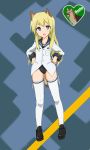  bad_id blonde_hair blue_eyes commentary commentary_request hat ogitsune_(ankakecya-han) strike_witches strike_witches_1991 swimsuit tail thighhighs uniform 