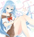  bare_shoulders blue_eyes blue_hair denpa_onna_to_seishun_otoko kurasawa_moko long_hair nail_polish off_shoulder panties pantyshot pantyshot_(sitting) pantyshot_sitting pleated_skirt school_uniform serafuku sitting skirt smile solo thighs touwa_erio underwear yukinezumi 