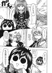  :&gt; bow chibi comic glasses hidefu_kitayan hijiri_byakuren houjuu_nue glasses monochrome morichika_rinnosuke multiple_girls o_o solid_circle_eyes touhou translated wings 