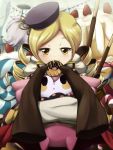  blonde_hair cake charlotte_(madoka_magica) crombaster doughnut drill_hair food fruit hair_ornament hat magical_girl mahou_shoujo_madoka_magica pocky sleeves_past_wrists strawberry tomoe_mami witch&#039;s_labyrinth witch's_labyrinth 