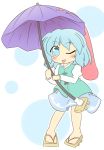  ;p blue_eyes blue_hair geta karakasa_obake senba_chidori short_hair skirt solo tatara_kogasa tongue touhou umbrella wink 