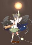  arm_cannon arm_up black_hair black_wings bow cape energy_ball hair_ornament hair_ribbon long_hair mismatched_footwear pointing reiuji_utsuho shirt skirt solo touhou weapon wings 