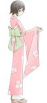  hito_nami hitou_nami japanese_clothes kimono normal obi official_style sandals sayonara_zetsubou_sensei short_hair side_glance simple_background solo standing 