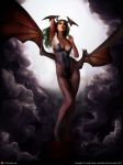  2009 arm_up artist_request bat_wings breasts capcom cleavage cloud clouds copyright_notice darkstalkers dated demon_girl detached_sleeves green_hair lipstick morrigan_aensland pantyhose realistic skull solo source_request succubus vampire_(game) watermark wings zsolt_derka 
