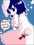  animal_ears arrow black_hair blush bunny_ears bunny_tail english from_behind inaba_tewi jpeg_artifacts looking_back lowres solo star tail touhou 