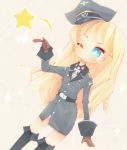  blonde_hair blue_eyes blush chibi daiteikoku hato_haru retia_adolf skirt thigh-highs thighhighs uniform wink zettai_ryouiki 