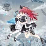  alternate_costume argyle argyle_background ariga_nao bow cheek_hold dated enmaided frills hairband hand_on_cheek hands_on_another's_cheeks hands_on_another's_face hug madoka_runes mahou_shoujo_madoka_magica maid miki_sayaka multiple_girls pantyhose sakura_kyouko signature watermark white_legwear wings 