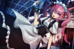  1girl animal_ears auer cat_ears cup drill_hair dutch_angle faris_nyannyan hair_ribbon highres maid maid_headdress neck_ribbon open_mouth pink_eyes pink_hair ribbon solo steins;gate tray twintails wink 