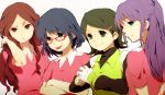  :p blue_eyes blue_hair brown_eyes brown_hair glasses gloves goalkeeper green_eyes green_hair inazuma_eleven inazuma_eleven_(game) inazuma_eleven_(series) inazuma_eleven_strikers joshi_team kino_aki kudou_fuyuka multiple_girls otonashi_haruna purple_hair raimon_natsumi soccer_uniform tomo_(sjim) tongue turtleneck 