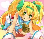  :p :q bell blazblue blonde_hair blush cow_bell green_eyes heart heart-shaped_pupils long_hair low-tied_long_hair platinum_the_trinity quad_tails raichi_(pixiv) smile solo symbol-shaped_pupils tongue two_side_up 