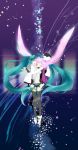  aqua_hair closed_eyes eyes_closed hatsune_miku hatsune_miku_(append) highres long_hair mao_(alepricos) meteor_(vocaloid) miku_append navel necktie open_mouth pink_hair thigh-highs thighhighs twintails very_long_hair vocaloid vocaloid_append zettai_ryouiki 