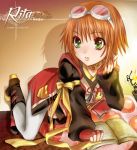  boots bow character_name fingerless_gloves gloves goggles goggles_on_head green_eyes jewelry masobe_(masbe) masube_hikari mismatched_footwear red_hair redhead rita_mordio short_hair solo tales_of_(series) tales_of_vesperia 