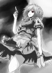  absurdres bad_id between_fingers braid highres izayoi_sakuya knife maid_headdress monochrome red_eyes sam_(new_bee) solo spot_color the_embodiment_of_scarlet_devil throwing_knife touhou twin_braids weapon 