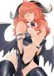  bat_wings breasts cleavage copyright_request demon_girl demon_wings elbow_gloves gloves hirose_soushi horns large_breasts long_hair navel orange_eyes red_hair redhead simple_background solo succubus thigh-highs thighhighs thighs wings 