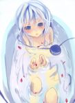  bathing bathtub blue_eyes blue_hair blush cherry_blossoms kedama_milk komeiji_koishi nude solo third_eye touhou water 