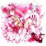  bad_id bow collar gloves hair_bow hair_ribbon jewelry kaname_madoka kneehighs kyubey magical_girl mahou_shoujo_madoka_magica naru_(andante) pink_eyes pink_hair puffy_sleeves ribbon shoes short_twintails twintails white_gloves 