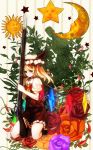  blonde_hair comrade_stalin crescent crescent_moon flandre_scarlet flower gun hat moon red_eyes rifle solo star sun sun_(symbol) the_embodiment_of_scarlet_devil touhou weapon wings 