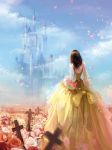  artist_request backless brown_hair castle copyright_request cross dress flower geshimei highres long_hair puffy_sleeves see-through shoulders solo source_request 