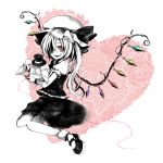  doll fangs flandre_scarlet hat hoozuki_shia mary_janes monochrome pink red_eyes shoes side_ponytail sitting slit_pupils solo spot_color the_embodiment_of_scarlet_devil touhou wings 