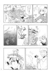  amputee carrying charin check_translation cloud clouds comic crops crutch falling farm hammer highres monochrome old_man smile sweat touhou translation_request 
