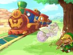  closed_eyes eyes_closed flute hat instrument link locomotive nintendo princess_zelda railroad_tracks sion_usuke smile spirit_tracks steam_locomotive the_legend_of_zelda toon_link train 