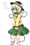  blush green_eyes green_hair hat have_to_pee komeiji_koishi satoimoya short_hair skirt solo touhou translated translation_request v_arms 