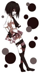  glove kure_kirika kyubey magical_girl mahou_shoujo_madoka_magica mahou_shoujo_oriko_magica mismatched_legwear monochrome necktie satoimoya short_hair simple_background single_thighhigh thighhighs 