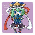  1girl bow bronzor green_hair hat lowres pokemon pokemon_(creature) ribbon shiki_eiki takamura touhou translated 